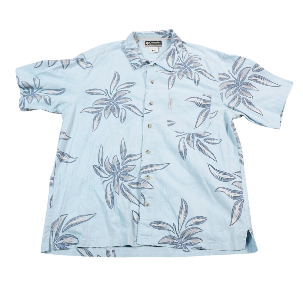 Columbia XCO Hawaiian Shirt Mens Medium Blue Texured Beach Floral Surf Party